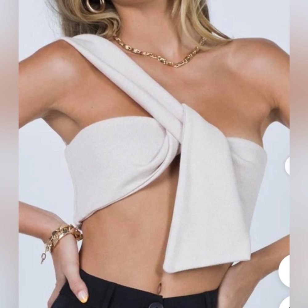 Princess Polly Cream Taupe Back Zipper Simi Bra Crop Top EUC S #1928